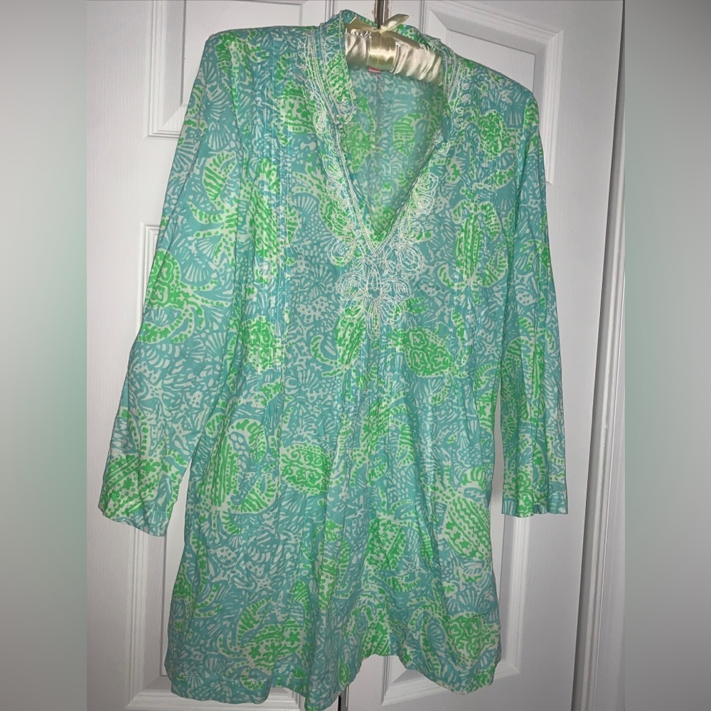 Lilly Pulitzer Tunic Top Green/ Blue Medium